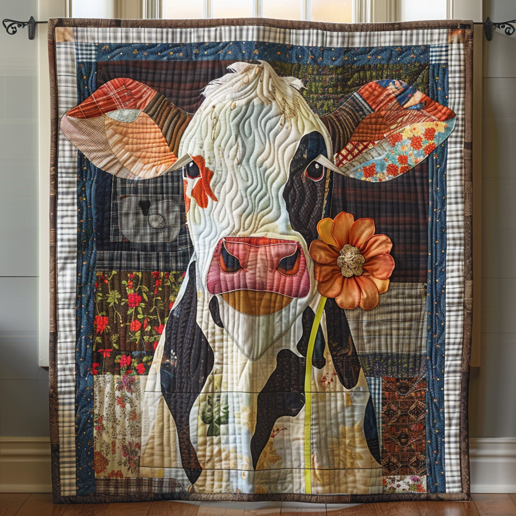 Blossom & Bovine Quilted Blanket Gift For Cow Lover
