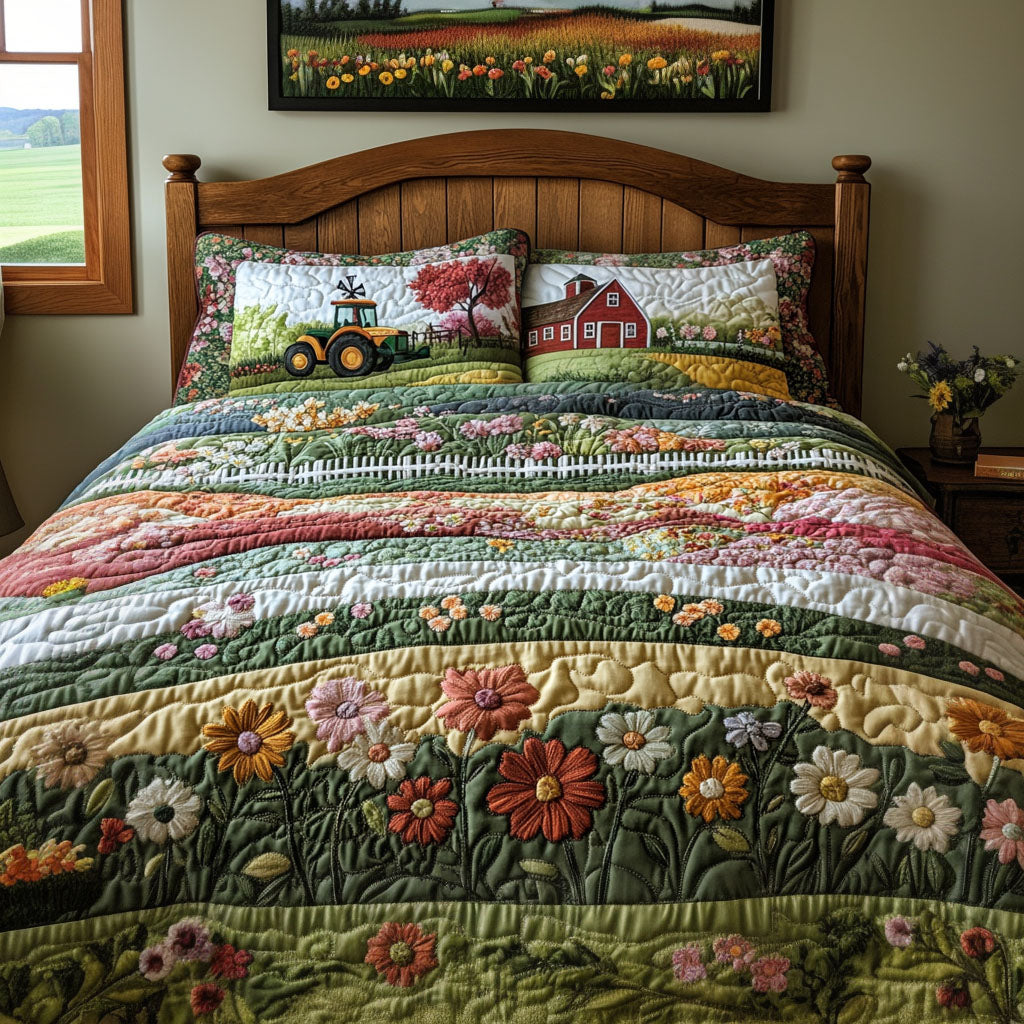 Blossom Acres Quilted Bedding Set Bed Decorations Tractor Gifts For Adults