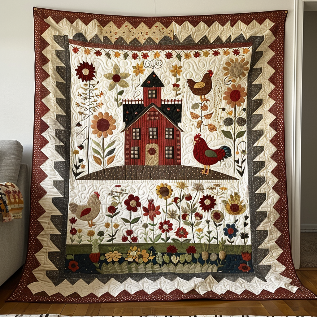 Blossom Barnyard Quilted Blanket Chicken Gifts For Chicken Lovers