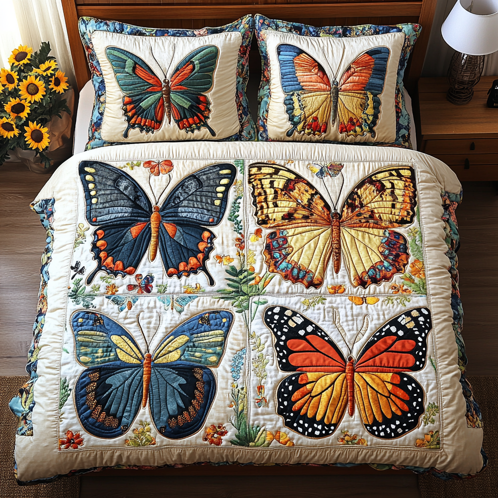 Blossom Beauty Quilted Bedding Set Holiday Season Duvet Cover Set Butterfly Gifts For Grandma