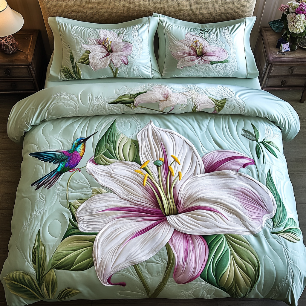Blossom Beauty Quilted Bedding Set King Size Bed Set Cool Gifts For Dad