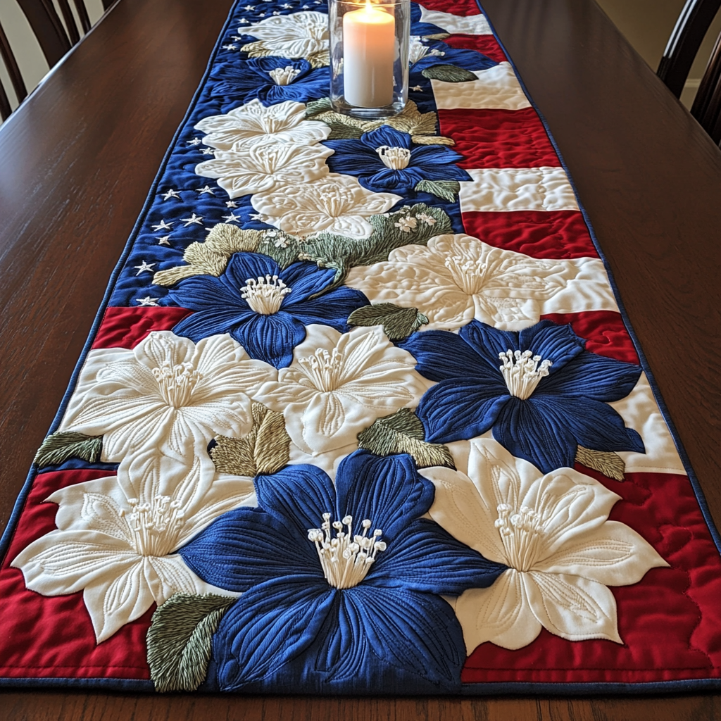 Blossom Bliss Quilted Table Runner Dining Room Table Decor Unique Patriotic Gifts