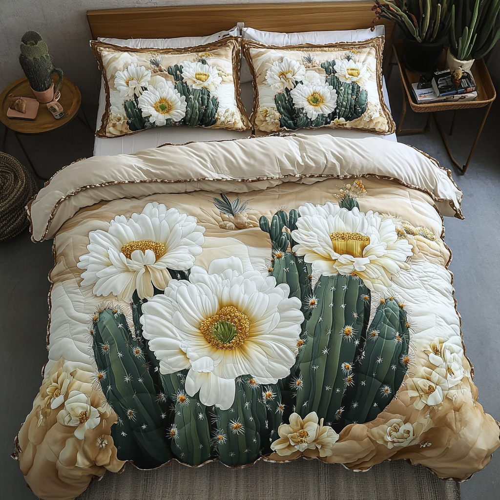 Blossom Bloom Quilted Bedding Set Best Comforter Sets Cute Cactus Gifts