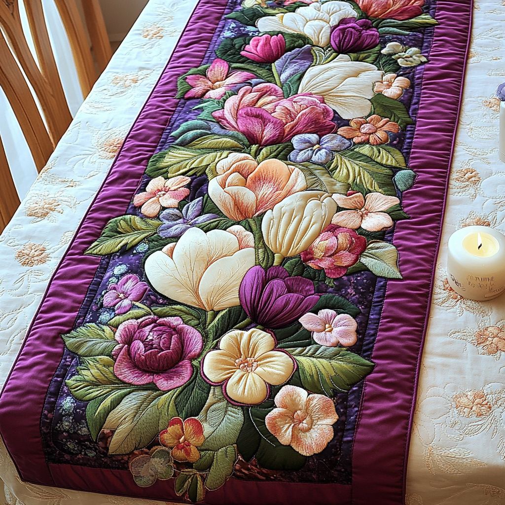 Blossom Bloom Quilted Table Runner Dining Room Table Decor Tulip Gifts For Women