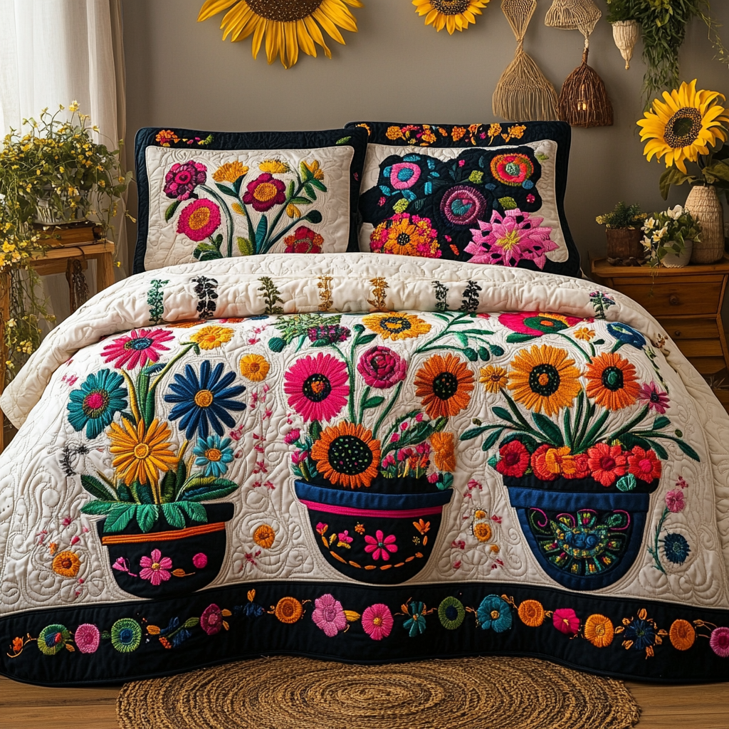 Blossom Breeze Quilted Bedding Set Bed Decorations Christmas Gifts For Flower Lovers