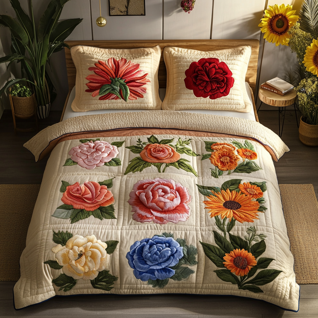 Blossom Breeze Quilted Bedding Set Best Bed Sheet Set Gifts For The Flower Lover