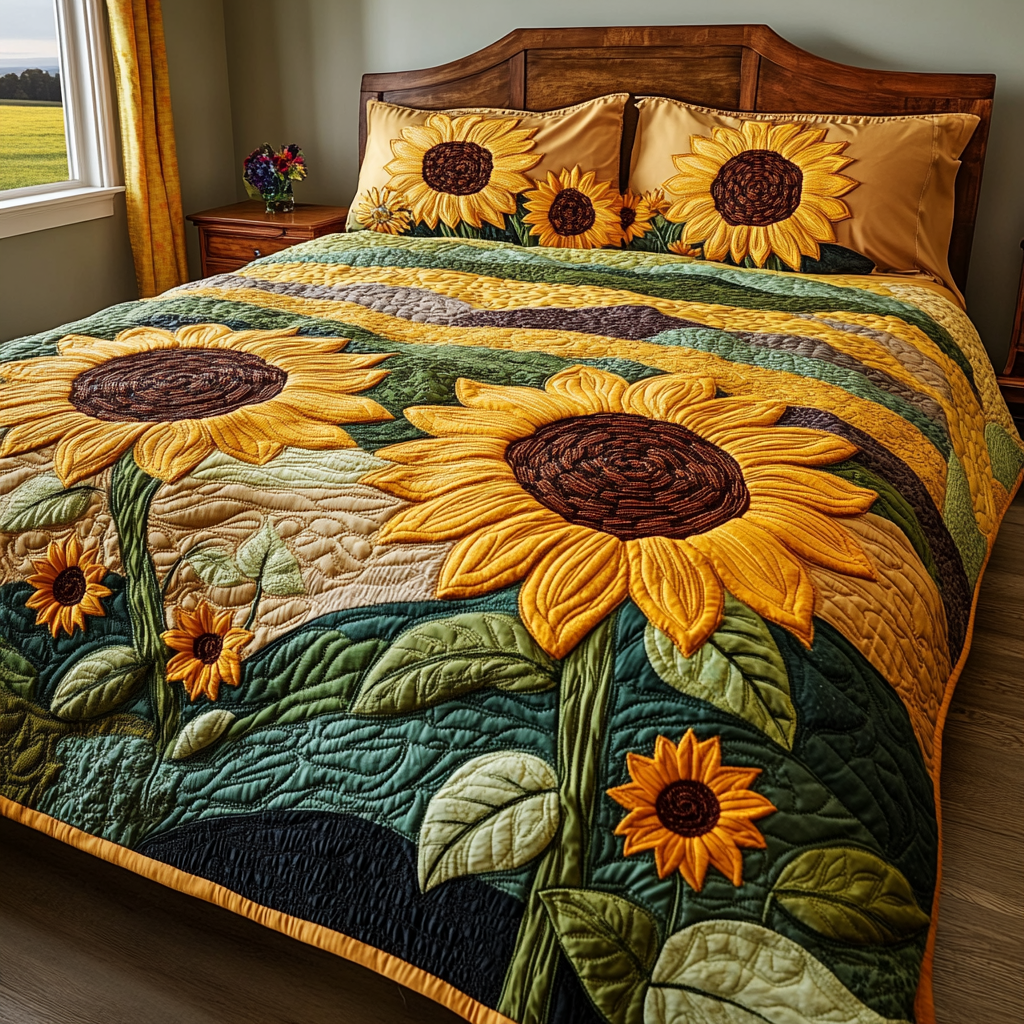 Blossom Breeze Quilted Bedding Set Floral Bedding King Size Quilt