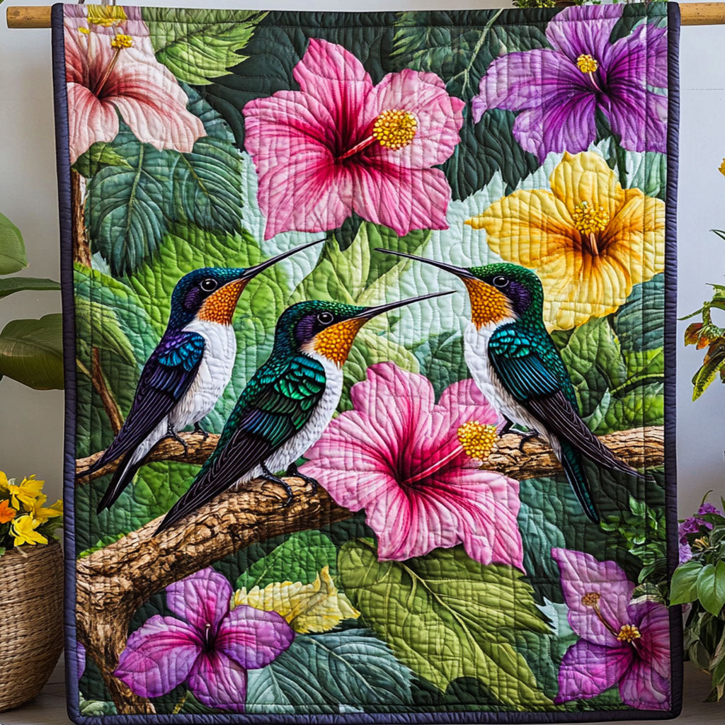 Blossom Breeze Quilted Blanket Cute Throw Blanket Hummingbird Gifts For Mom Grandma