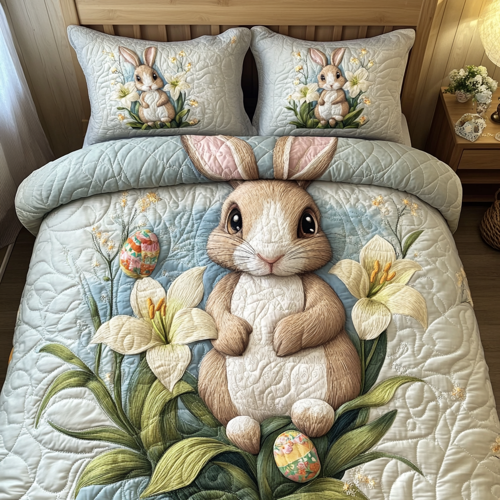 Blossom Bunny Quilted Bedding Set Best Bed Sheet Set Christmas Gifts For Bunnies