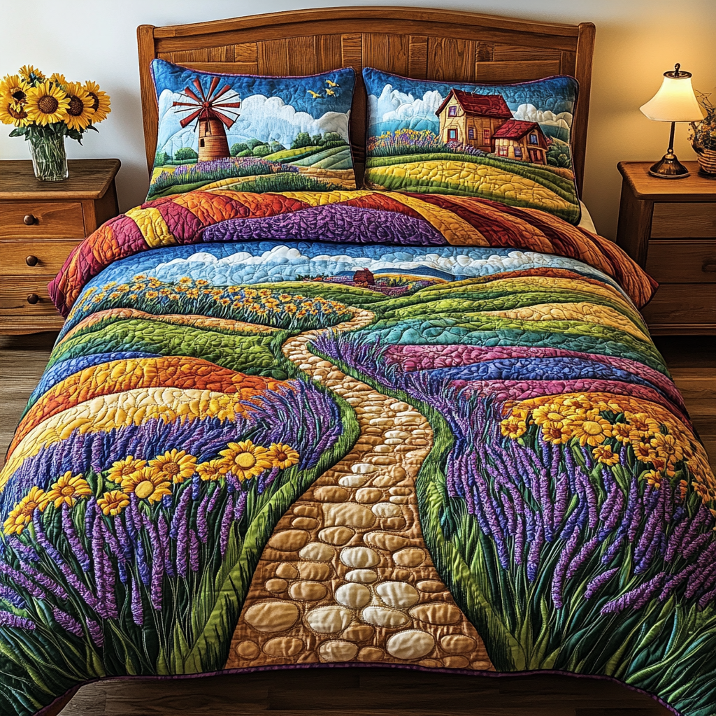 Blossom Burst Quilted Bedding Set Unique Bed Sheet Set Sunflower Gift Items