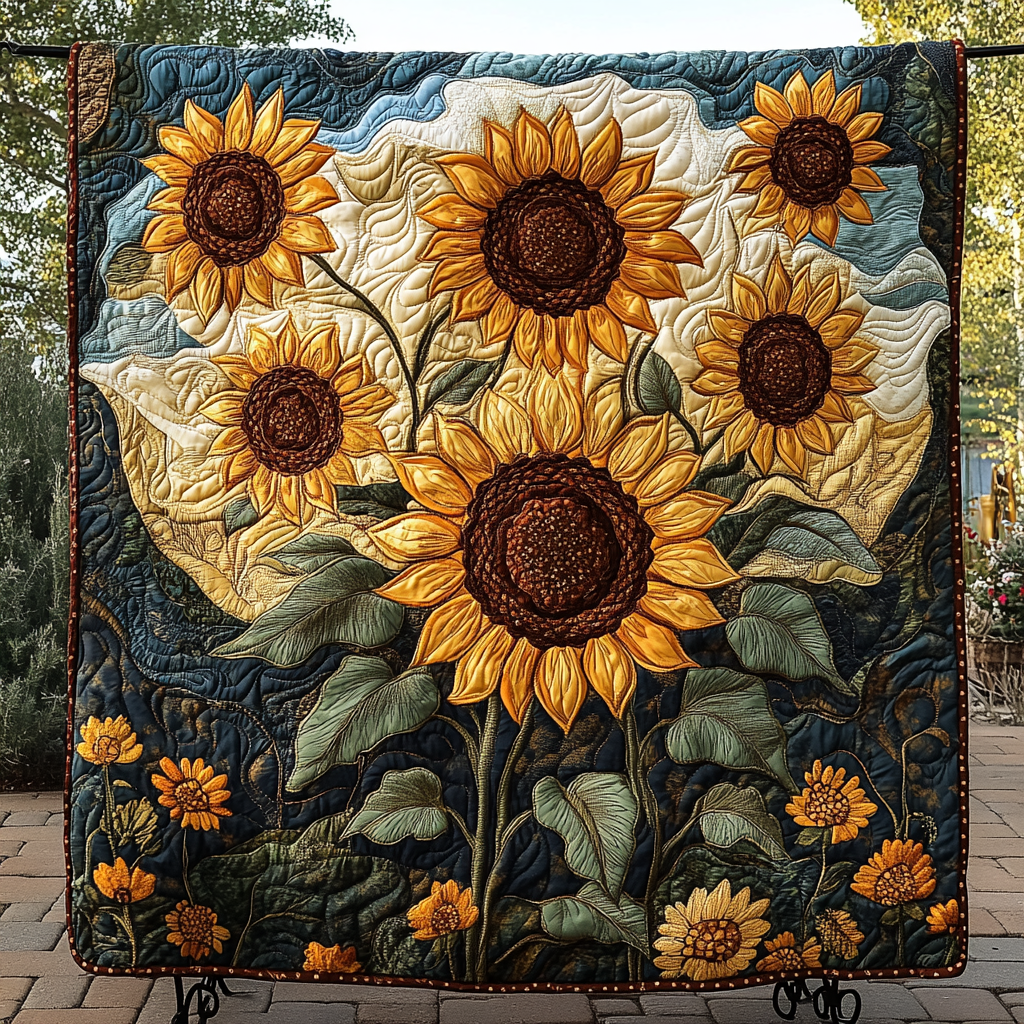 Blossom Burst Quilted Blanket Nice Throw Blanket Sunflower Presents Merchandise