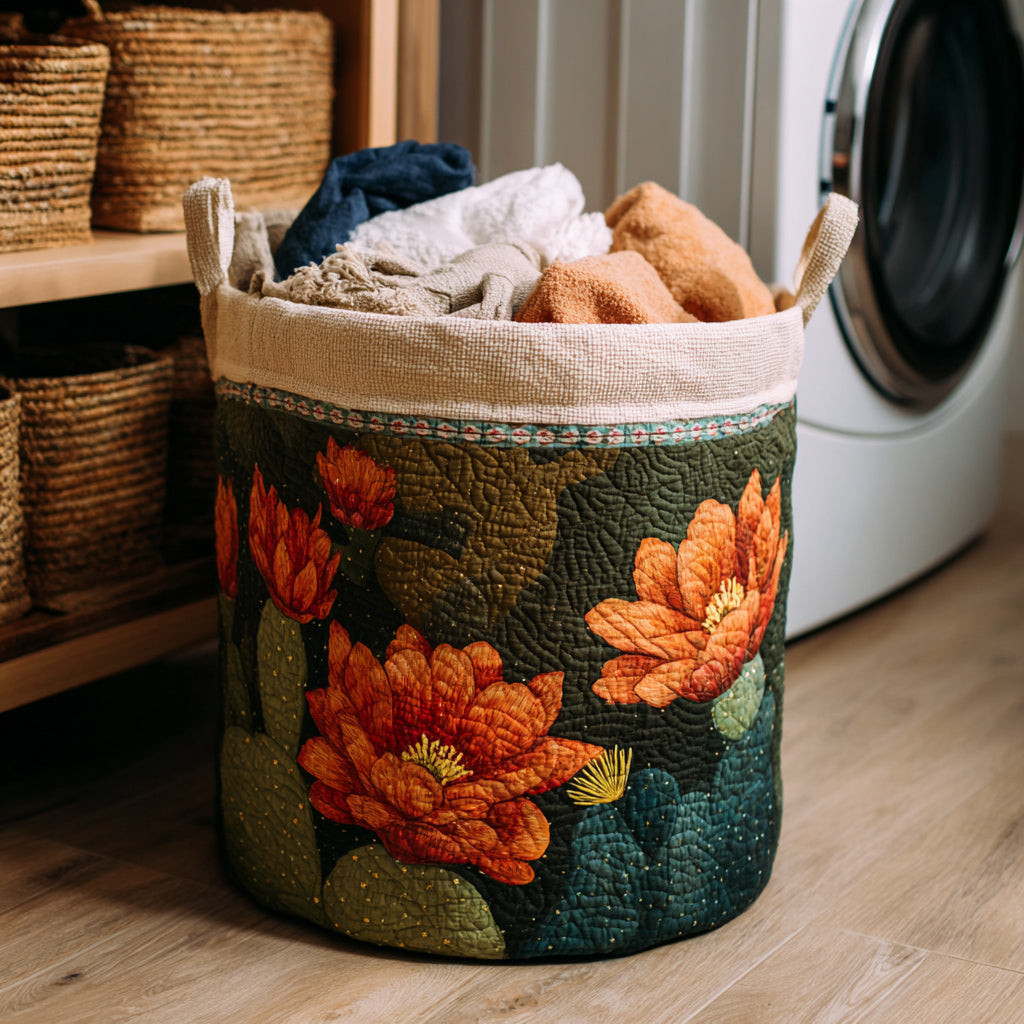 Blossom Cactus Quilted Laundry Basket Lightweight Quilted Laundry Bag for Modern Homes