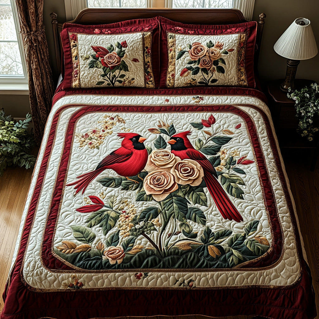 Blossom Cardinal Quilted Bedding Set Aesthetic Room Decor Red Cardinal Gifts Ideas