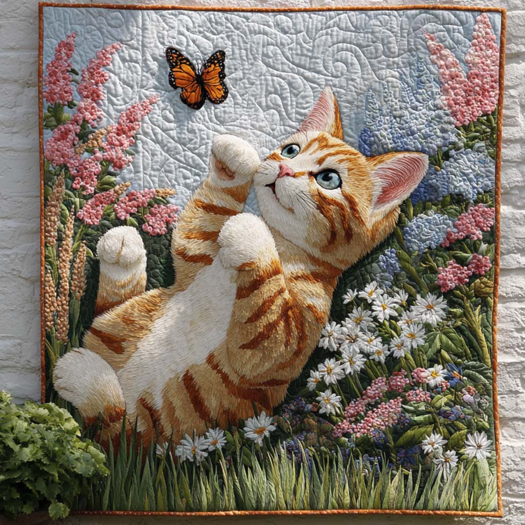 Blossom Cat Quilted Blanket Winter Decor Blanket Cat Gifts For Women