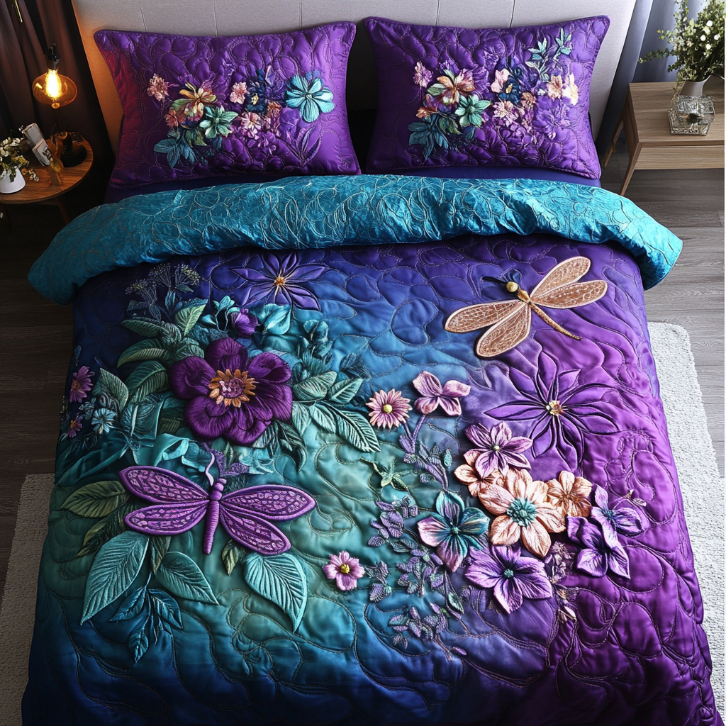Blossom Dance Quilted Bedding Set Bedroom Decorations Dragonfly Themed Gifts