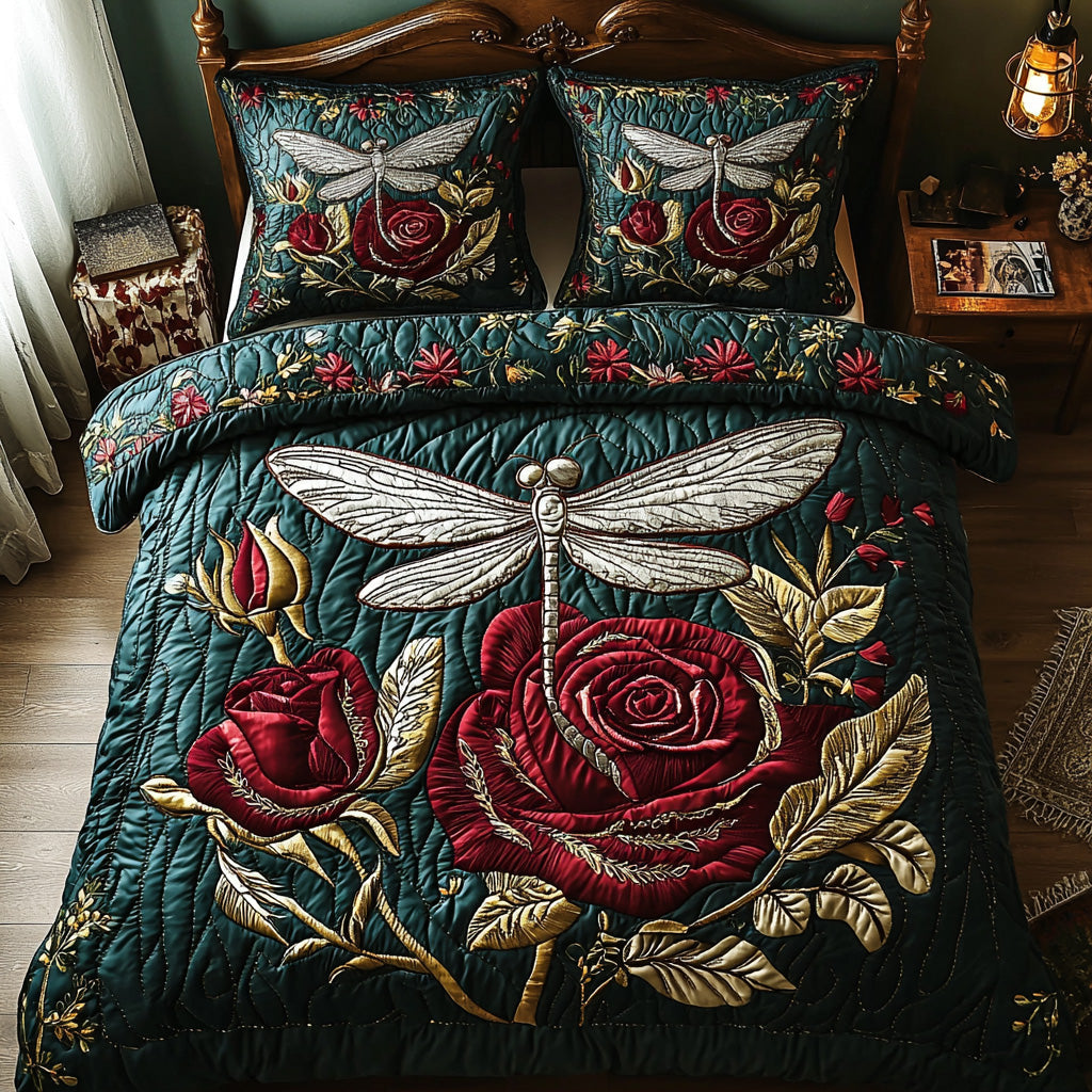 Blossom Dragonfly Quilted Bedding Set Aesthetic Room Decor Dragonfly Gifts For Girl