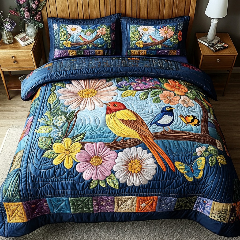 Blossom Dream Quilted Bedding Set Bed Decor Ideas Bird Lover Gifts For Her