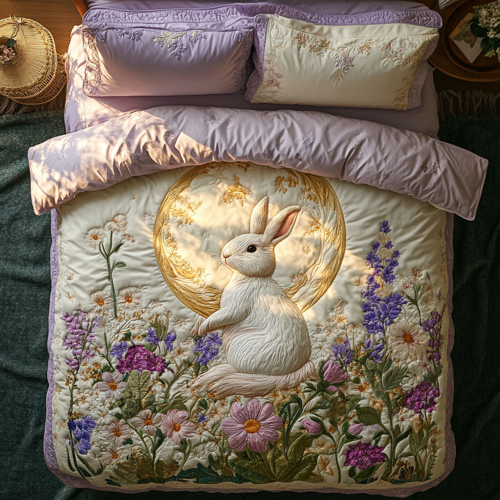 Blossom Dream Rabbit Quilted Bedding Set Duvet Cover Bedspread Bedroom Decor Presents For Men