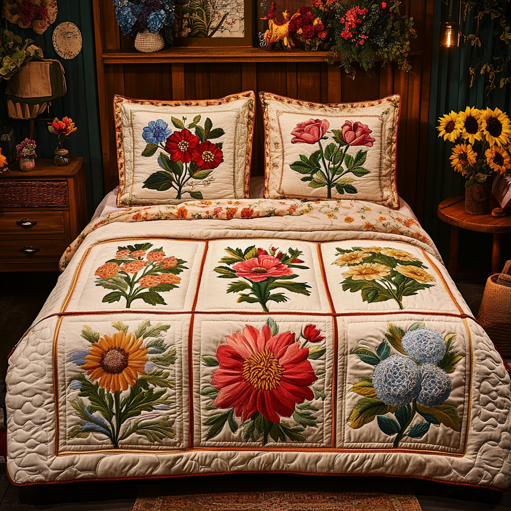 Blossom Elegance Quilted Bedding Set Christmas Bedroom Decor Ideas Gifts For Flower Enthusiasts