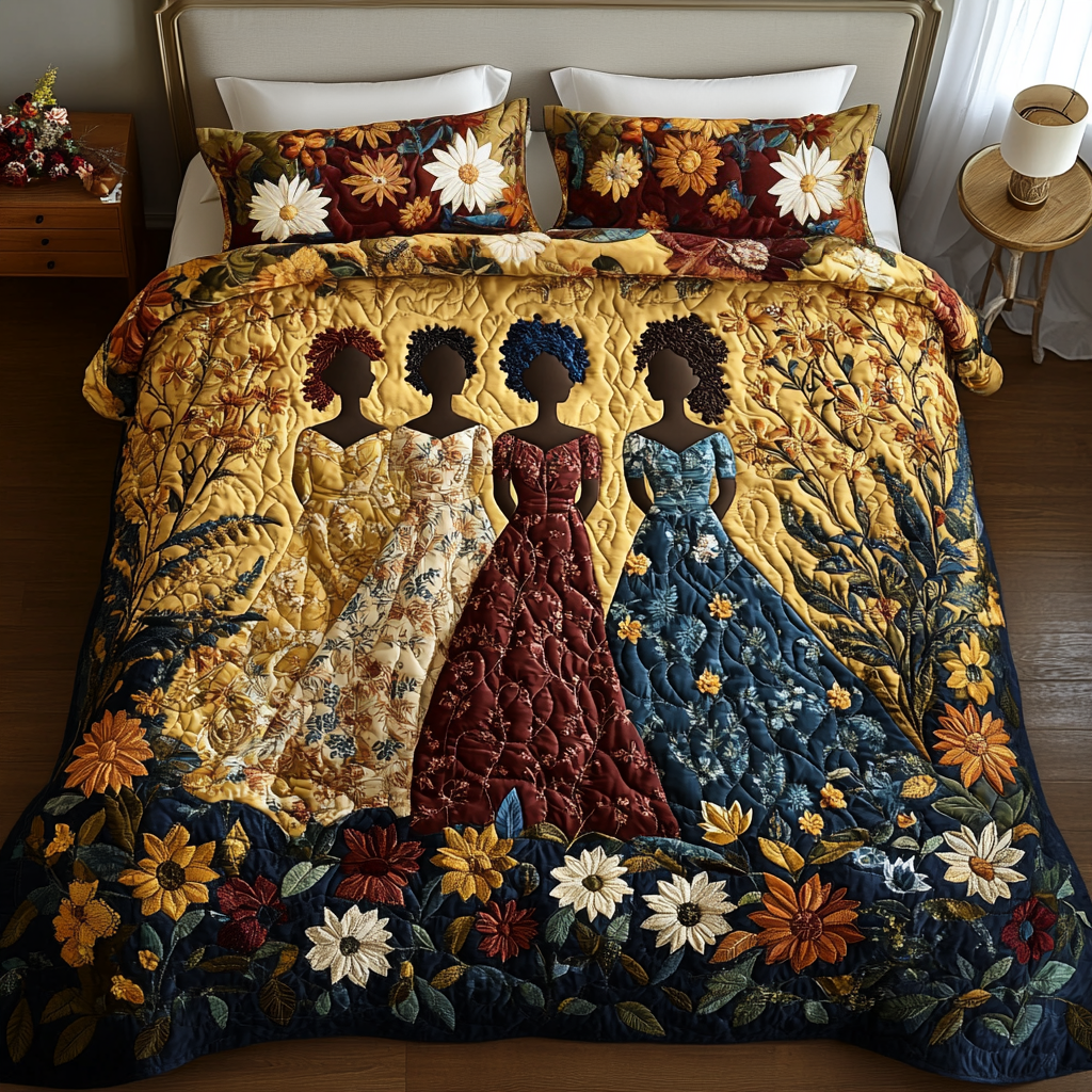 Blossom Embrace Quilted Bedding Set Bed Room Decoration Black History Month Gifts