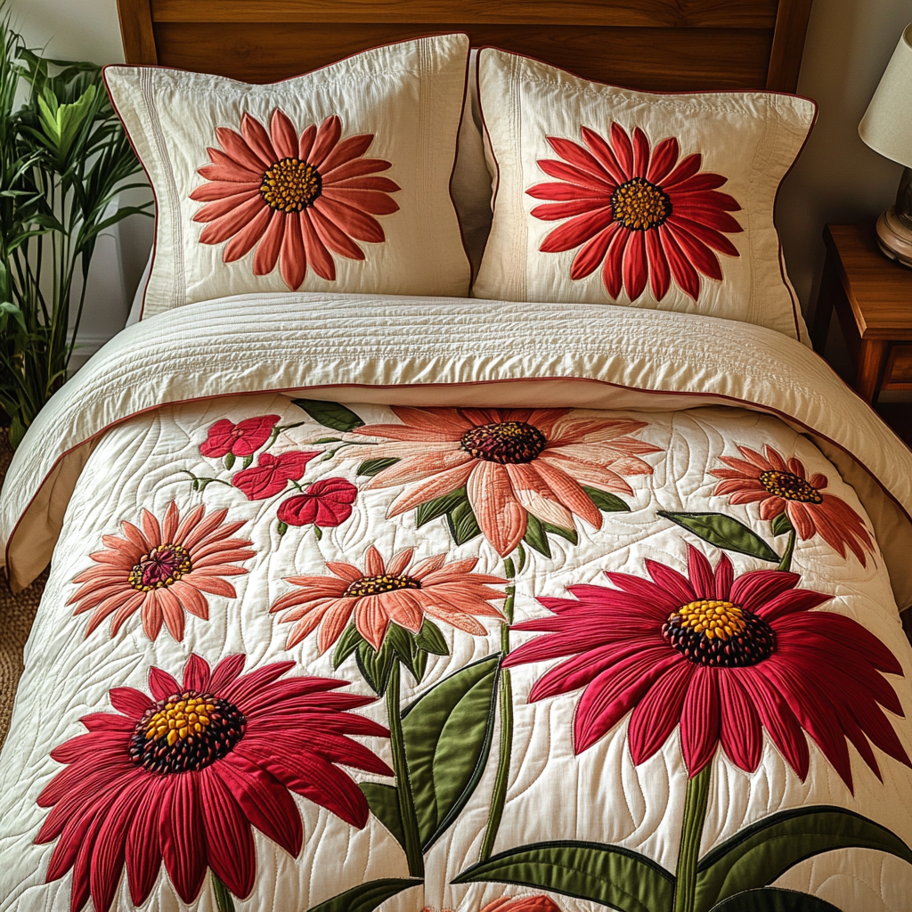 Blossom Field Quilted Bedding Set Floral Duvet Cover Birthday Presents For Mum