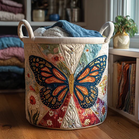 Blossom Flight Butterfly Garden Quilted Laundry Basket Boho Floral Decor Best Gift For Nature Lovers