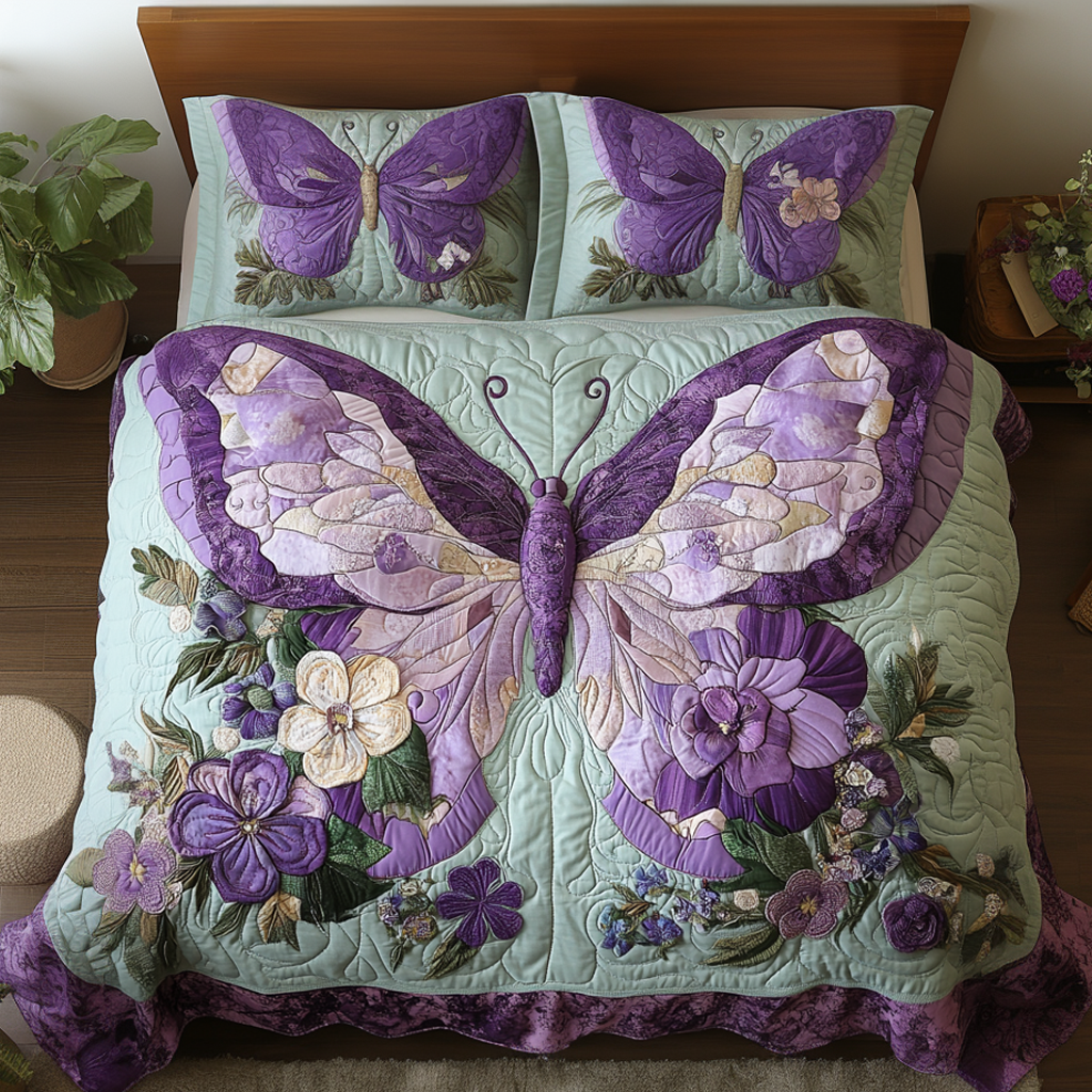Blossom Flight Quilted Bedding Set Cozy Bedroom Decor Butterfly Gifts For Adults