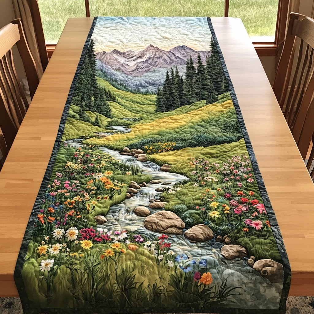 Blossom Flow Quilted Table Runner Dinner Table Decor Christmas Gifts For Flower Lovers