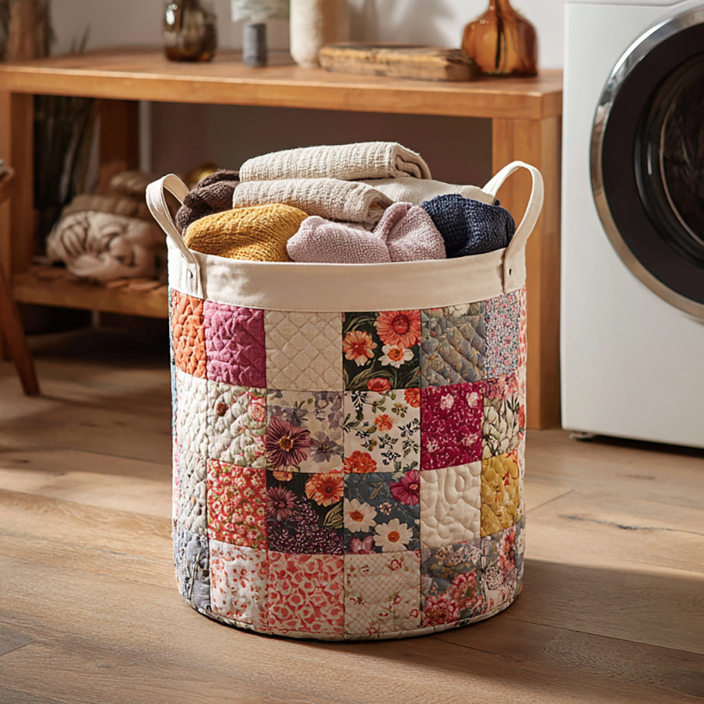 Blossom Flower Quilted Laundry Basket Halloween Merch Gift