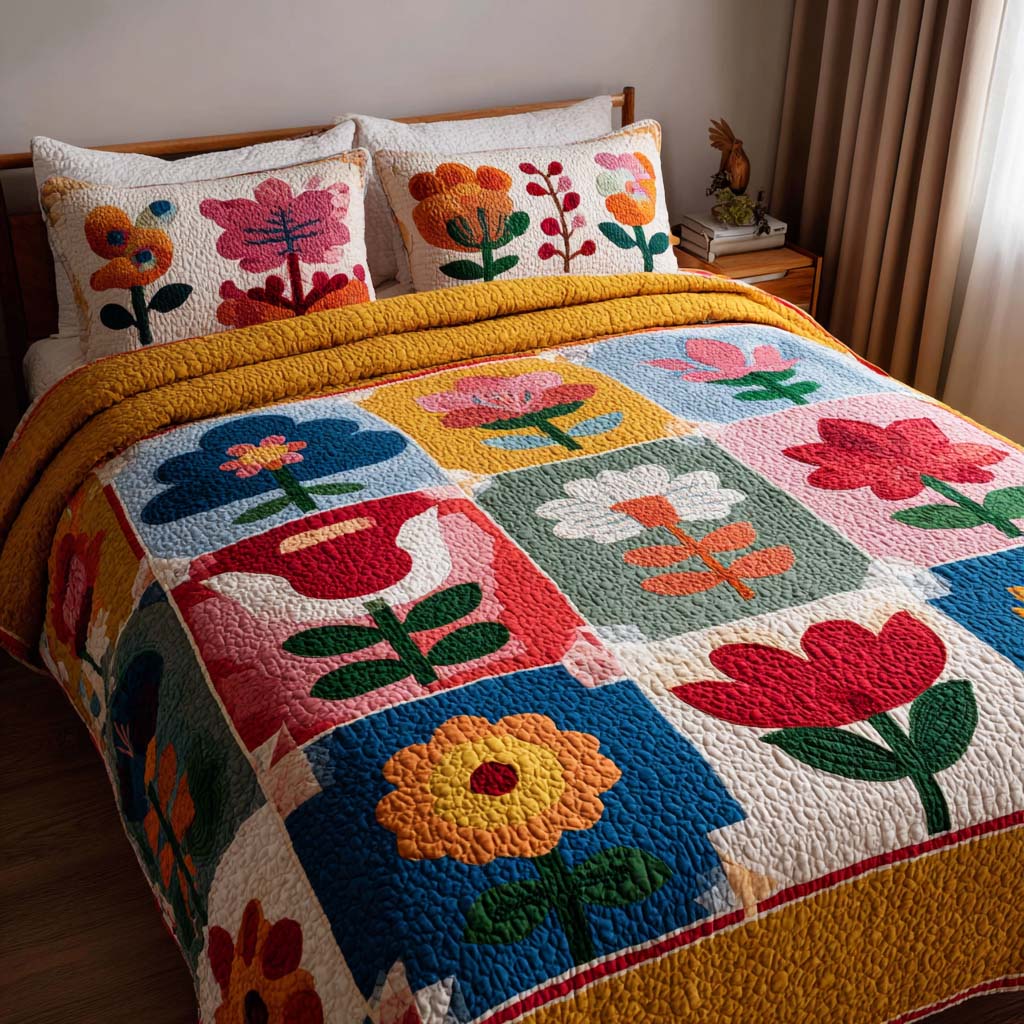 Blossom Garden Quited Bedding Set Soft and Cozy Bedding Set for Comfortable Sleep