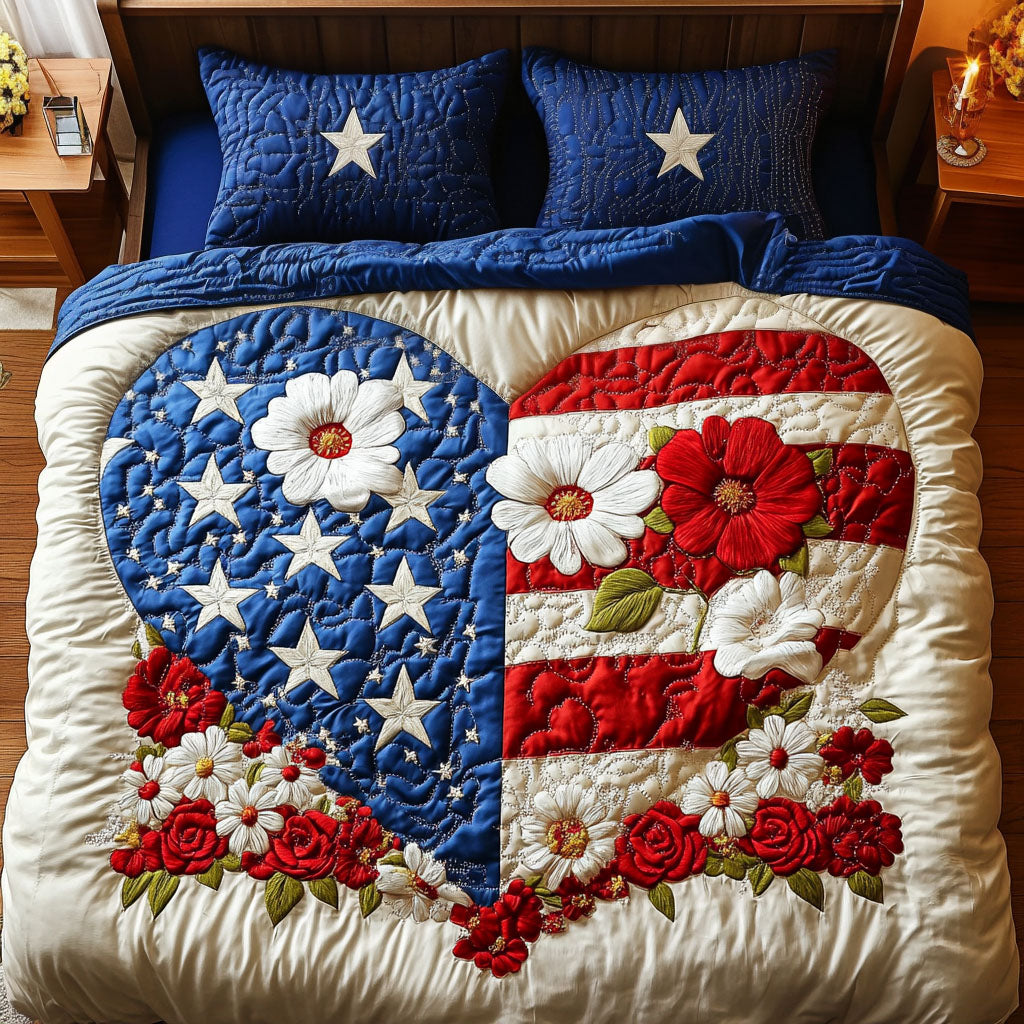 Blossom Glory Quilted Bedding Set Bed Decorations Patriotic Gifts For Veterans