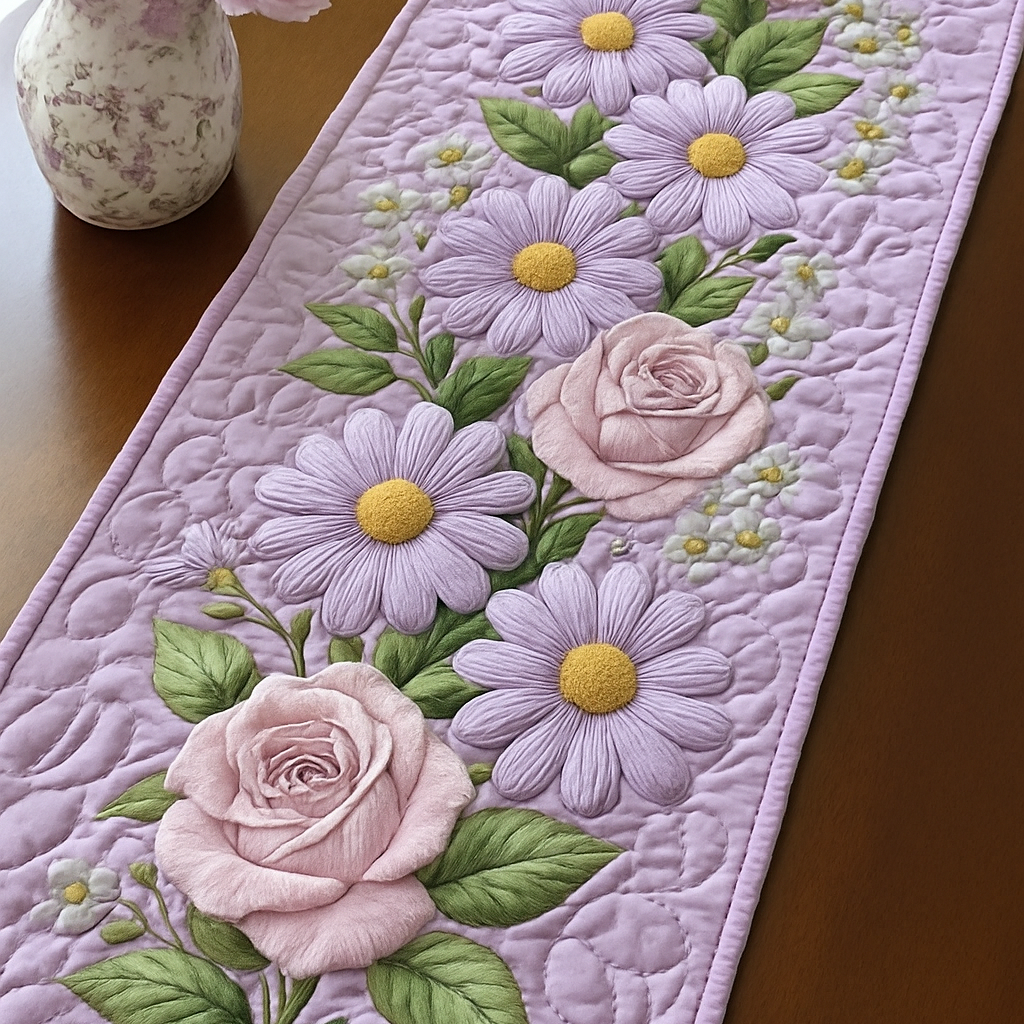 Blossom Glow Quilted Table Runner Dining Room Decor Daisy Related Gifts
