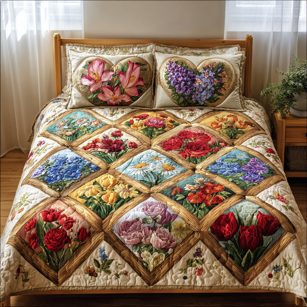 Blossom Harmony Quilted Bedding Set Premium Comforter Set for Restful Nights