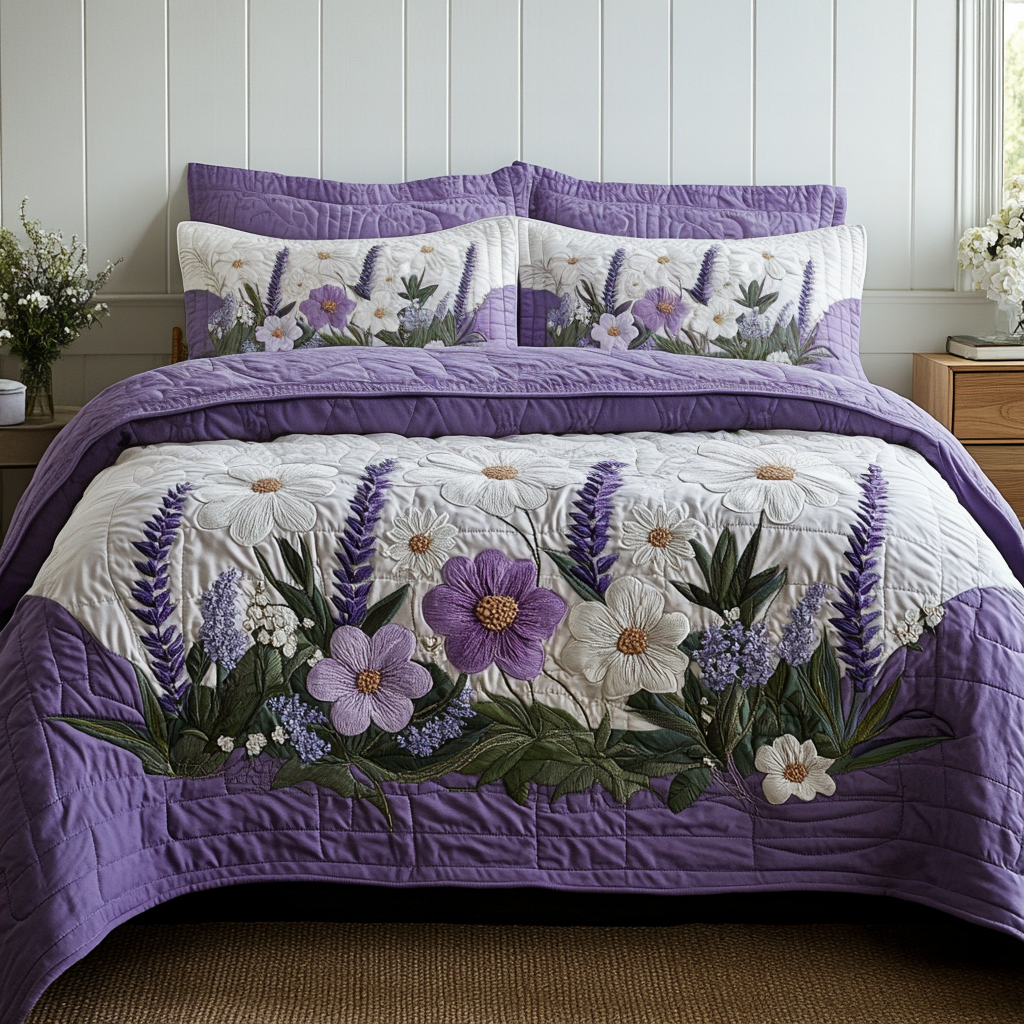 Blossom Haven Quilted Bedding Set Cute Room Decor Best Lavender Gifts