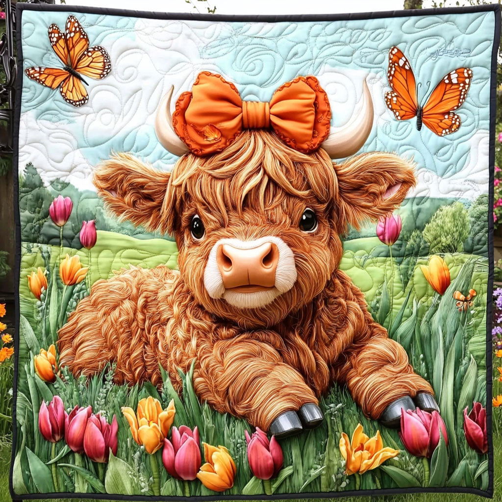 Blossom Hoof Delight Quilted Blanket Bedroom Decor Christmas Highland Cattle Gifts