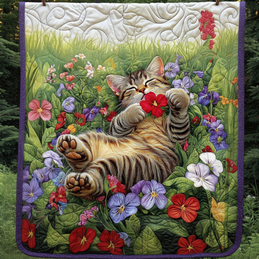 Blossom Hug Quilted Blanket Bedroom Xmas Decor Cat Lovers Owners Presents