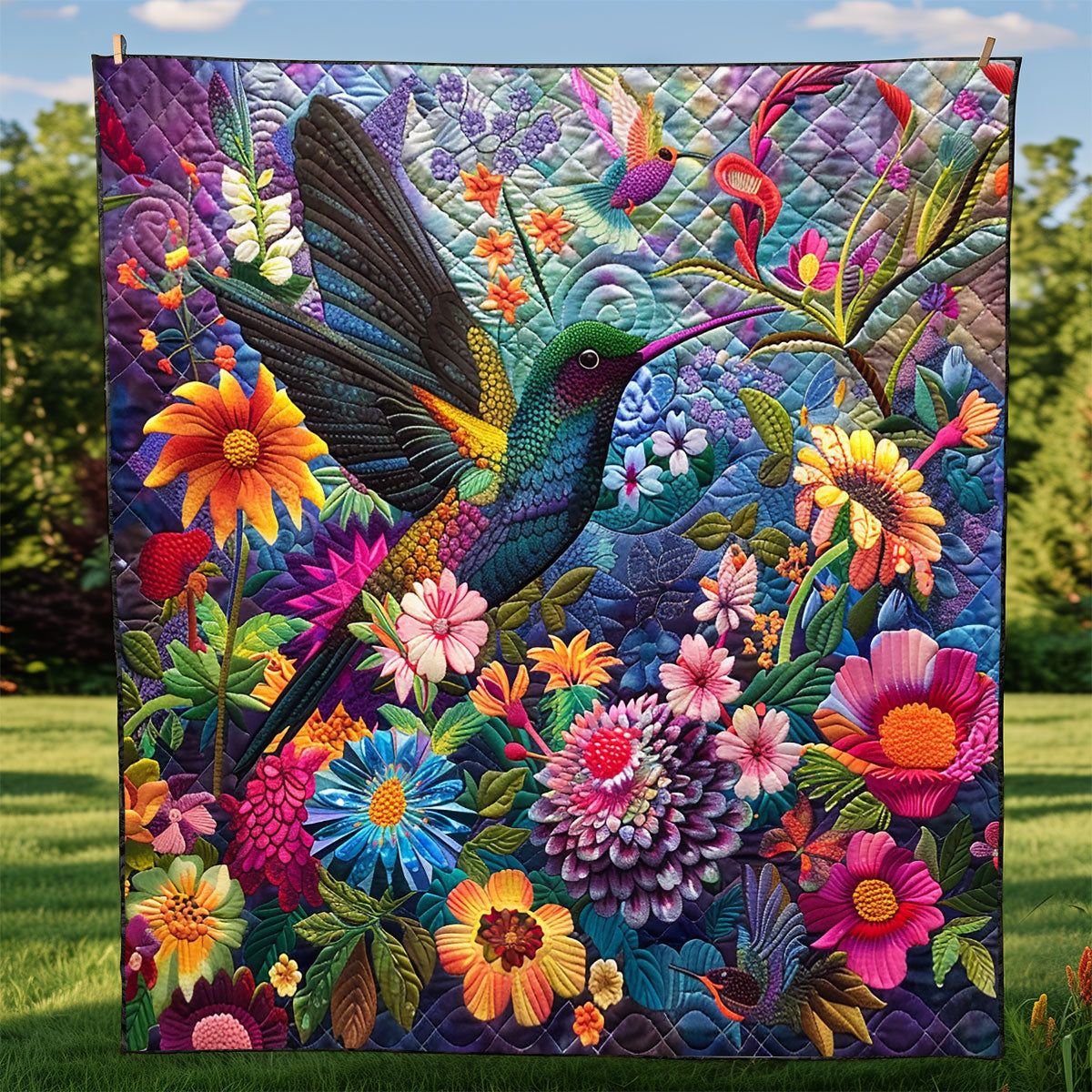 Blossom Hummingbird Quilt Blanket Christmas Throw Blanket Best Family Christmas Gifts