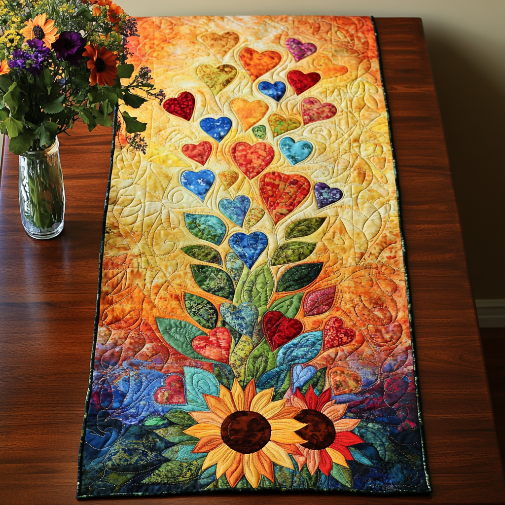 Blossom Joy Quilted Table Runner Flower Table Runner Kitchen Table Decor
