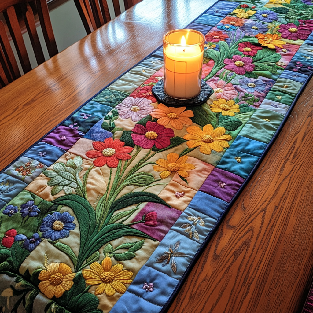 Blossom Joy Quilted Table Runner Holiday Runner Dining Gifts For The Flower Lover