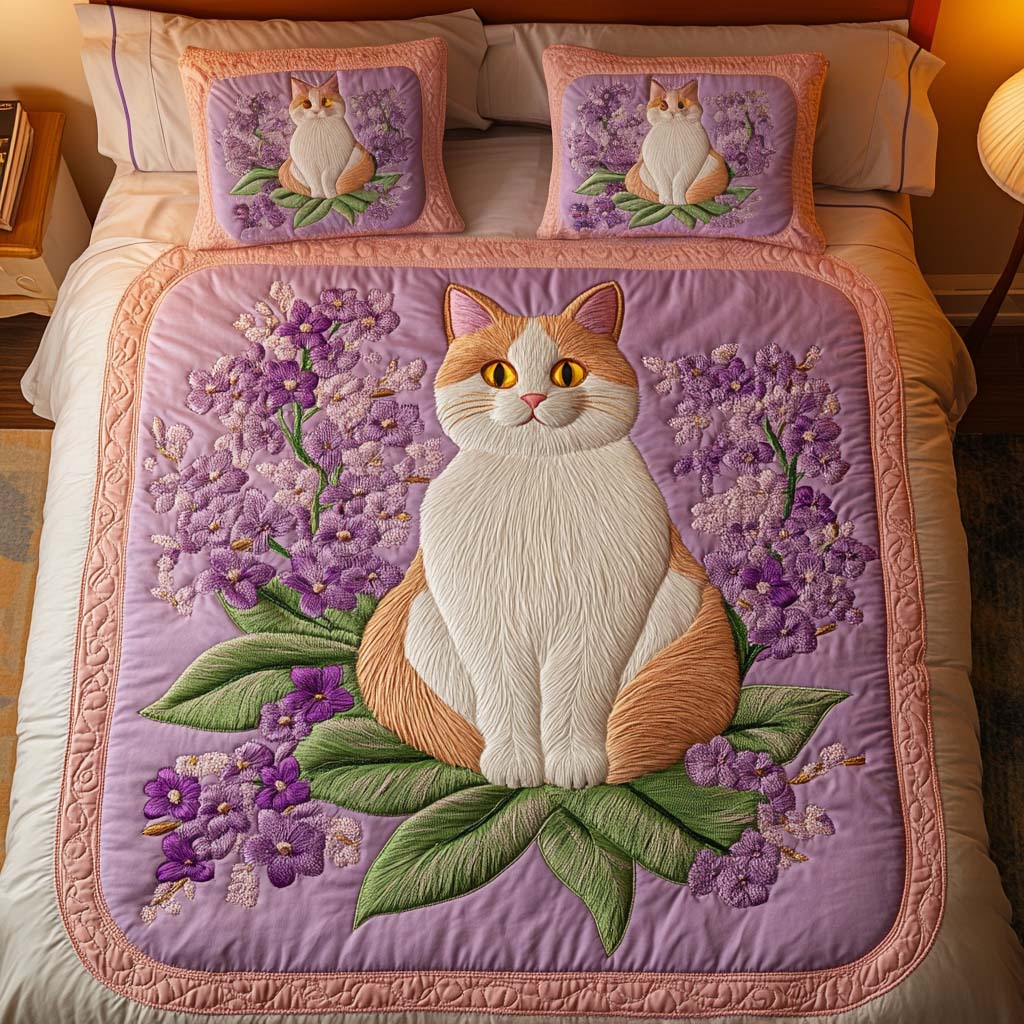 Blossom Kitty Quilted Bedding Set Best Bed Sheet Set Christmas Gift Ideas For Cats