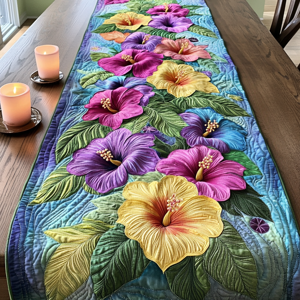 Blossom Magic Quilted Table Runner Hibiscus Table Runner Gifts For Family