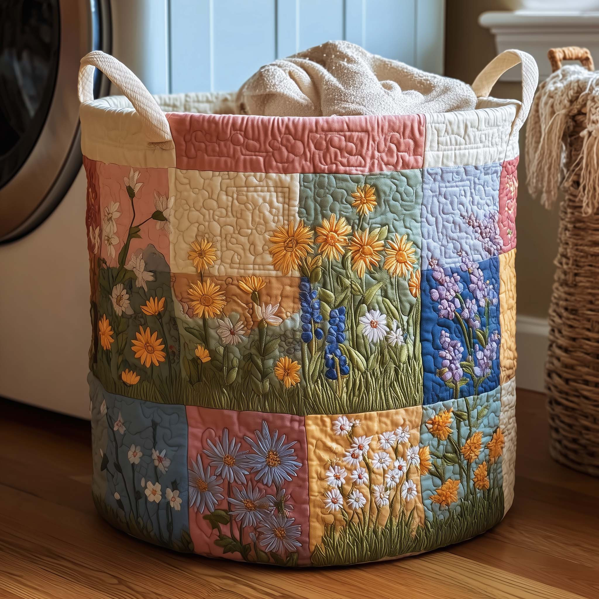 Blossom Mood Quilted Laundry Basket Cozy Home Decor Unique Presents For Sister