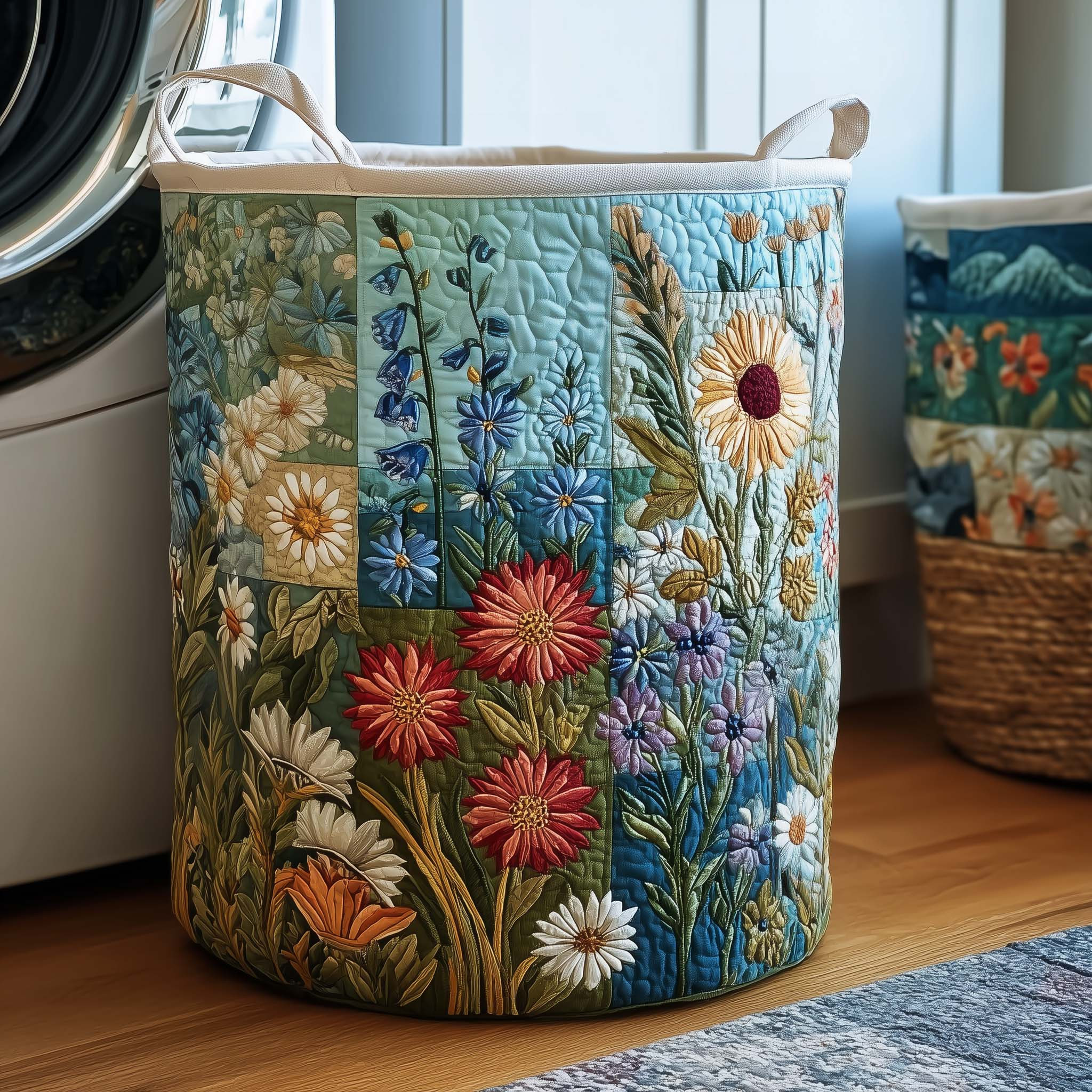 Blossom Mood Quilted Laundry Basket Flower Graphic Nature Home Decor Gifts For Flower Lover