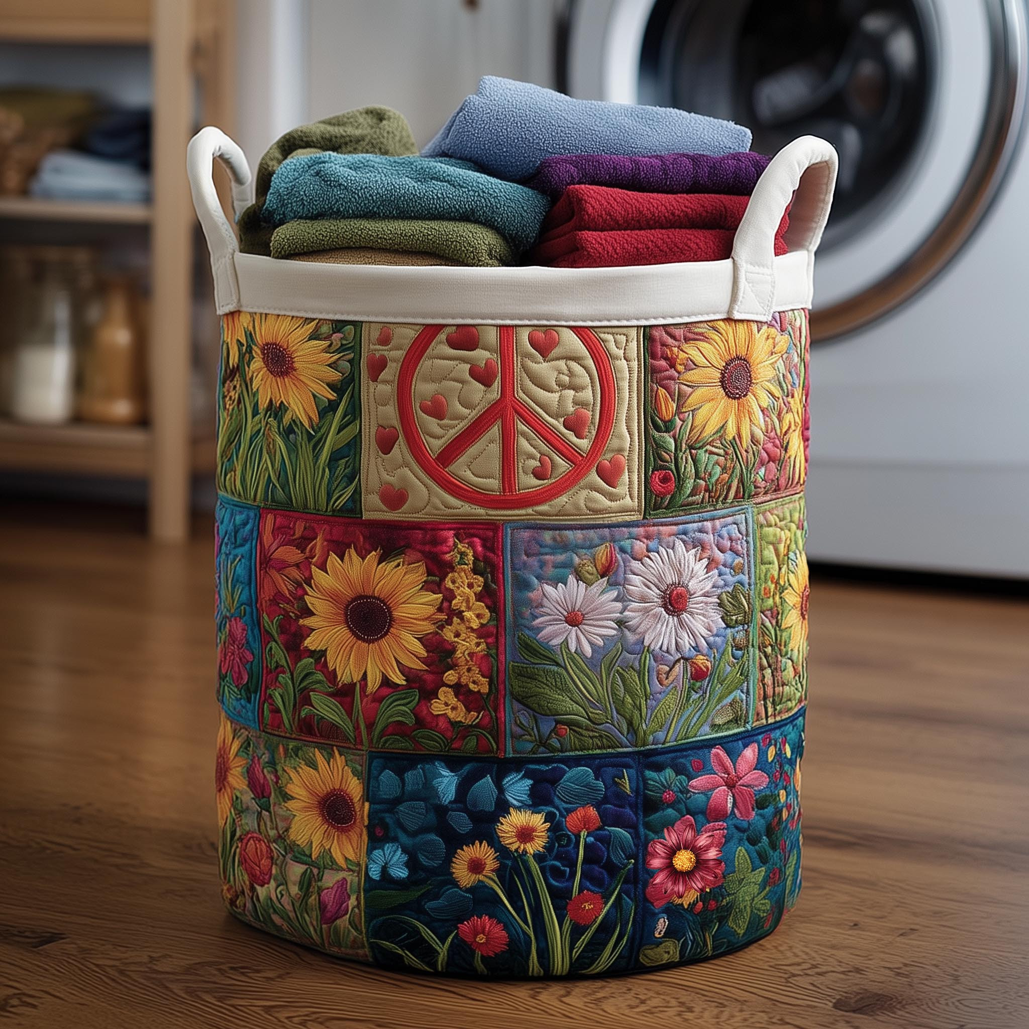 Blossom Mood Quilted Laundry Basket Flower Themed Hippie Home Decor Gifts For Mother