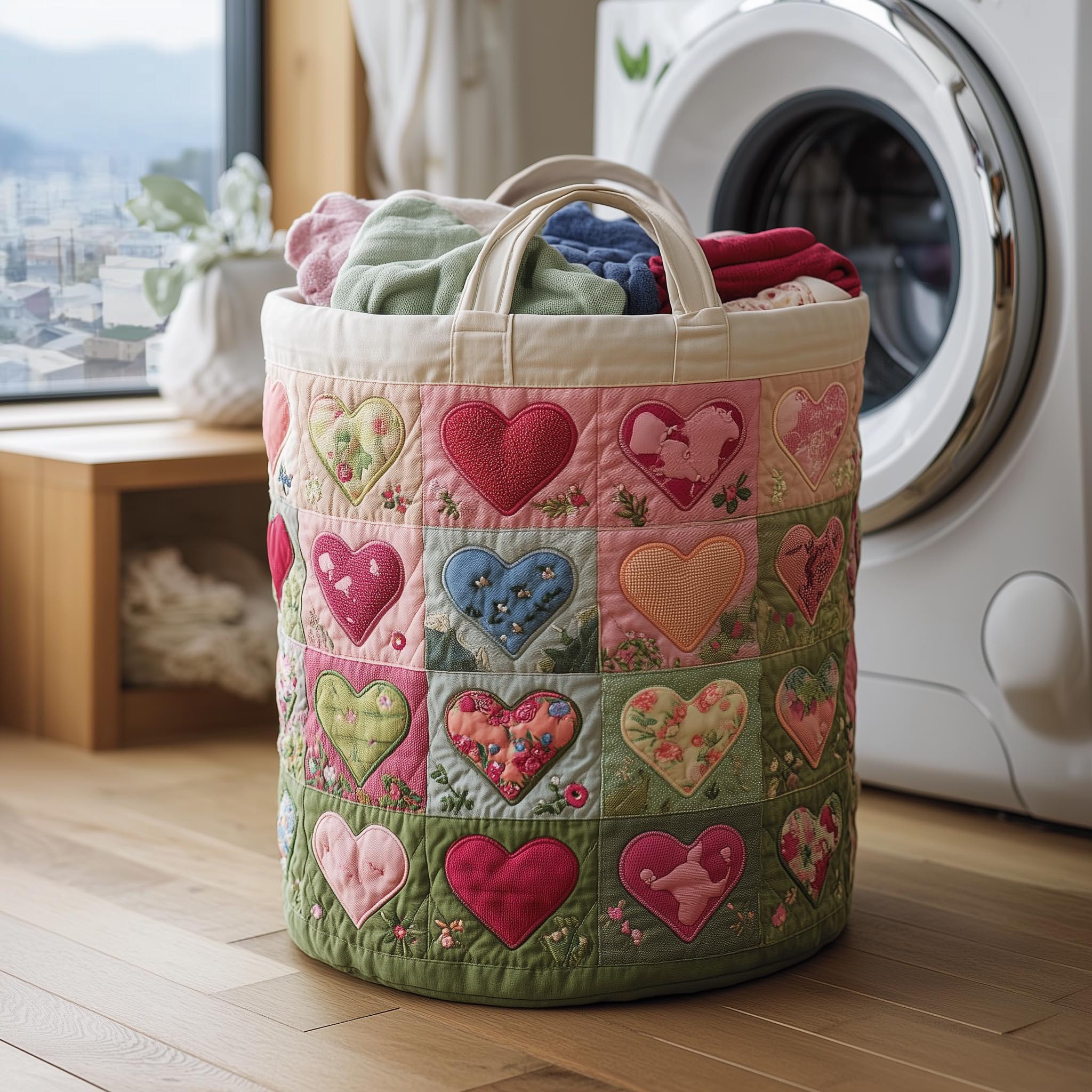 Blossom Mood Quilted Laundry Basket Heart Shape Trendy Home Decor Gifts For Women