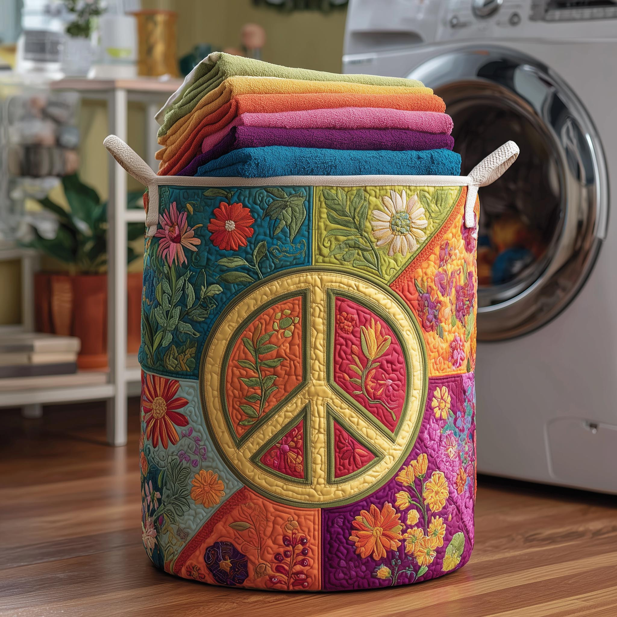 Blossom Mood Quilted Laundry Basket Hippie Graphic Trendy Home Decor Cool Gifts For Friends
