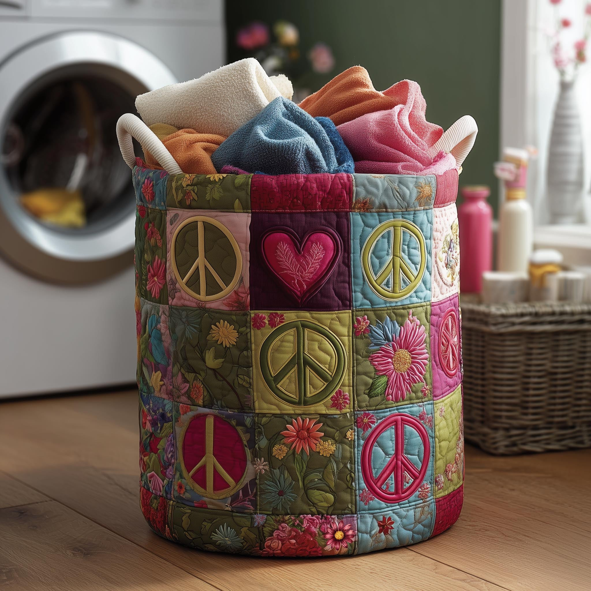 Blossom Mood Quilted Laundry Basket Hippie Home Decor Gifts For Grandma