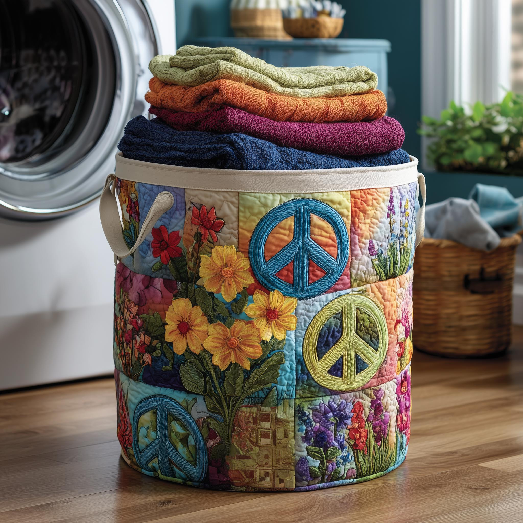 Blossom Mood Quilted Laundry Basket Hippie Themed Trendy Home Decor Gift Ideas For Girlfriend