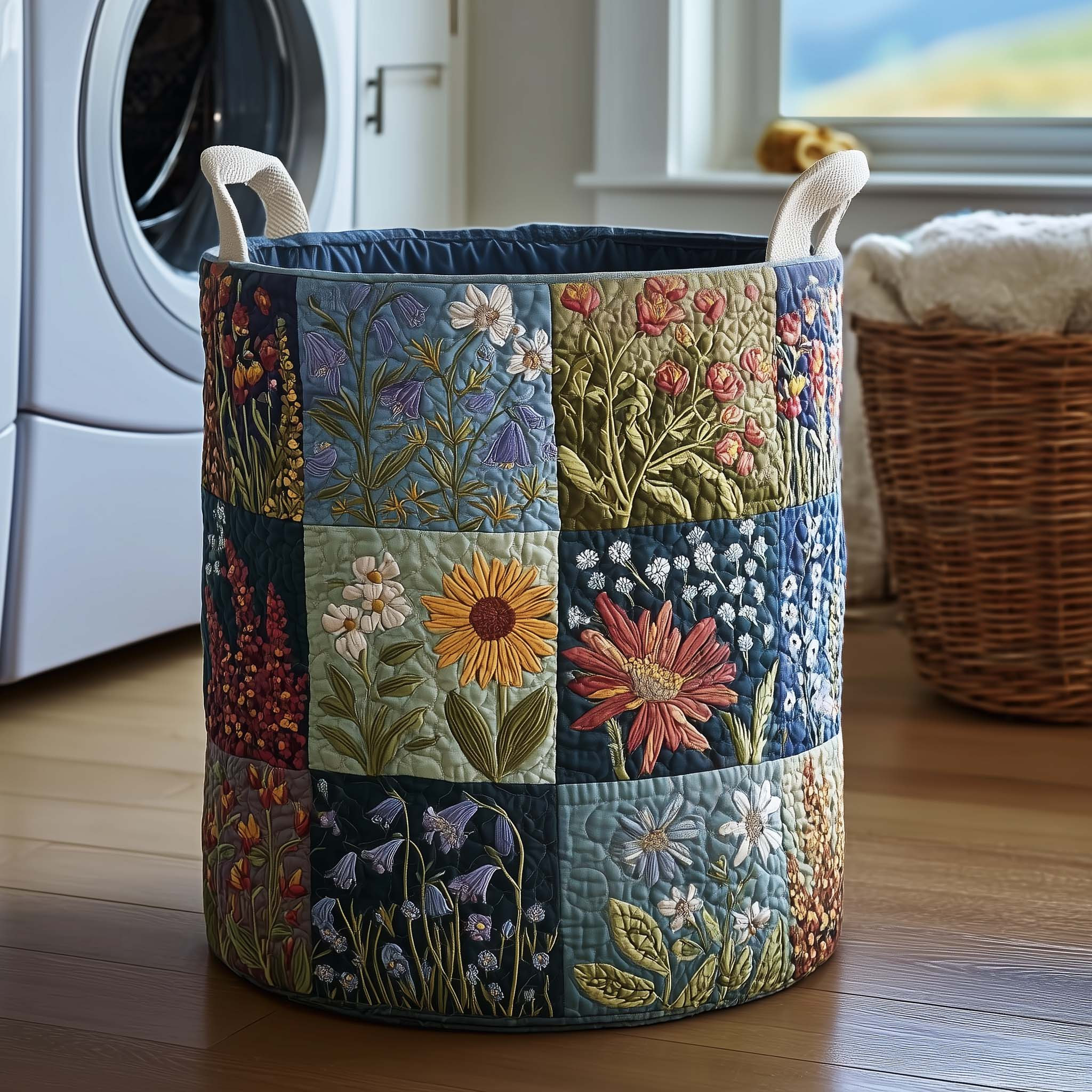 Blossom Mood Quilted Laundry Basket Interior Decor Accents Flower Enthusiasts Presents