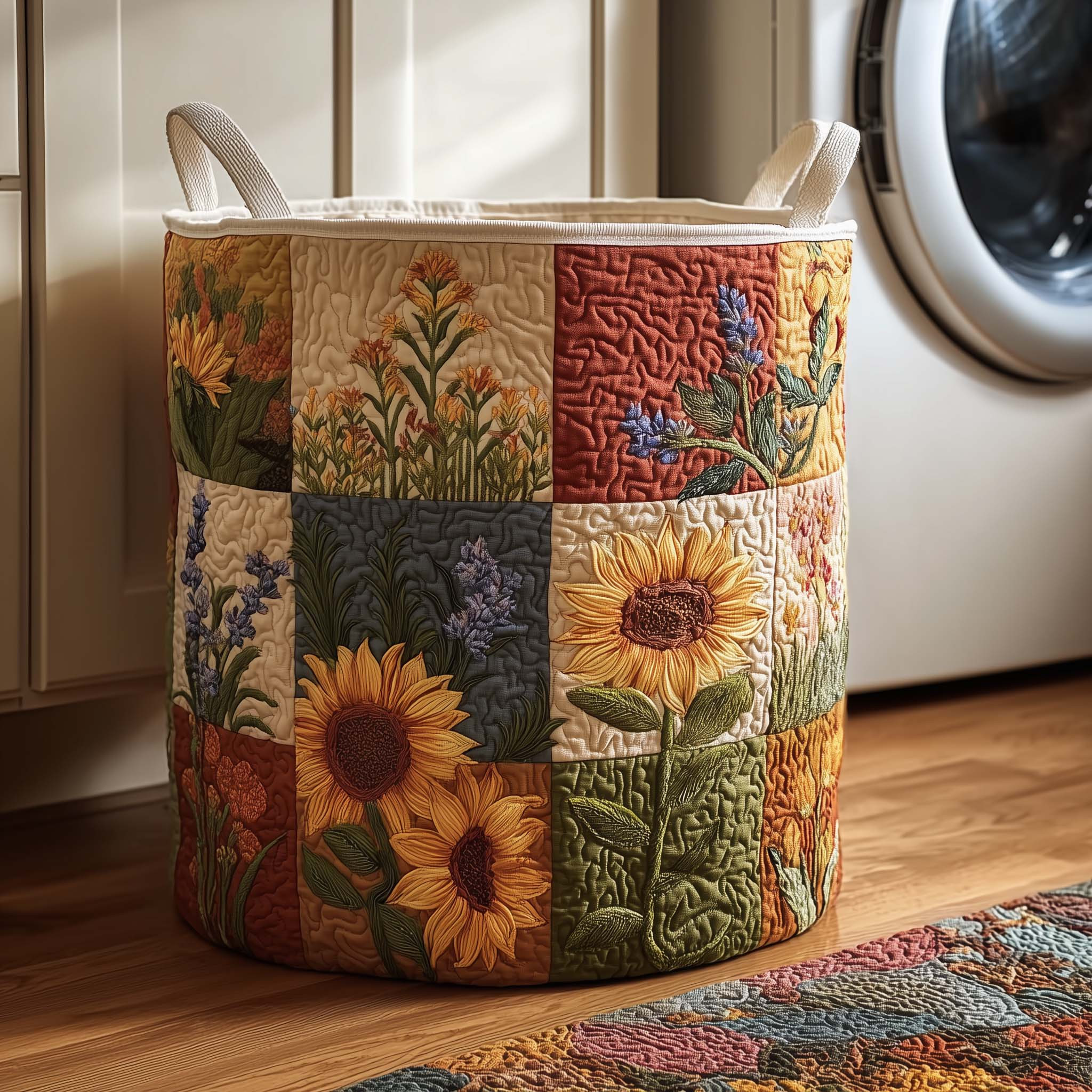 Blossom Mood Quilted Laundry Basket Trendy Home Decor Sunflower Lover Presents